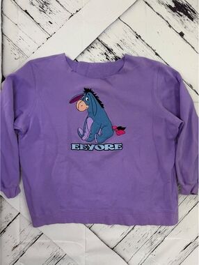 VTG Disney Eeyore Distressed Neckline Embroidered Purple Sweatshirt Adult Large